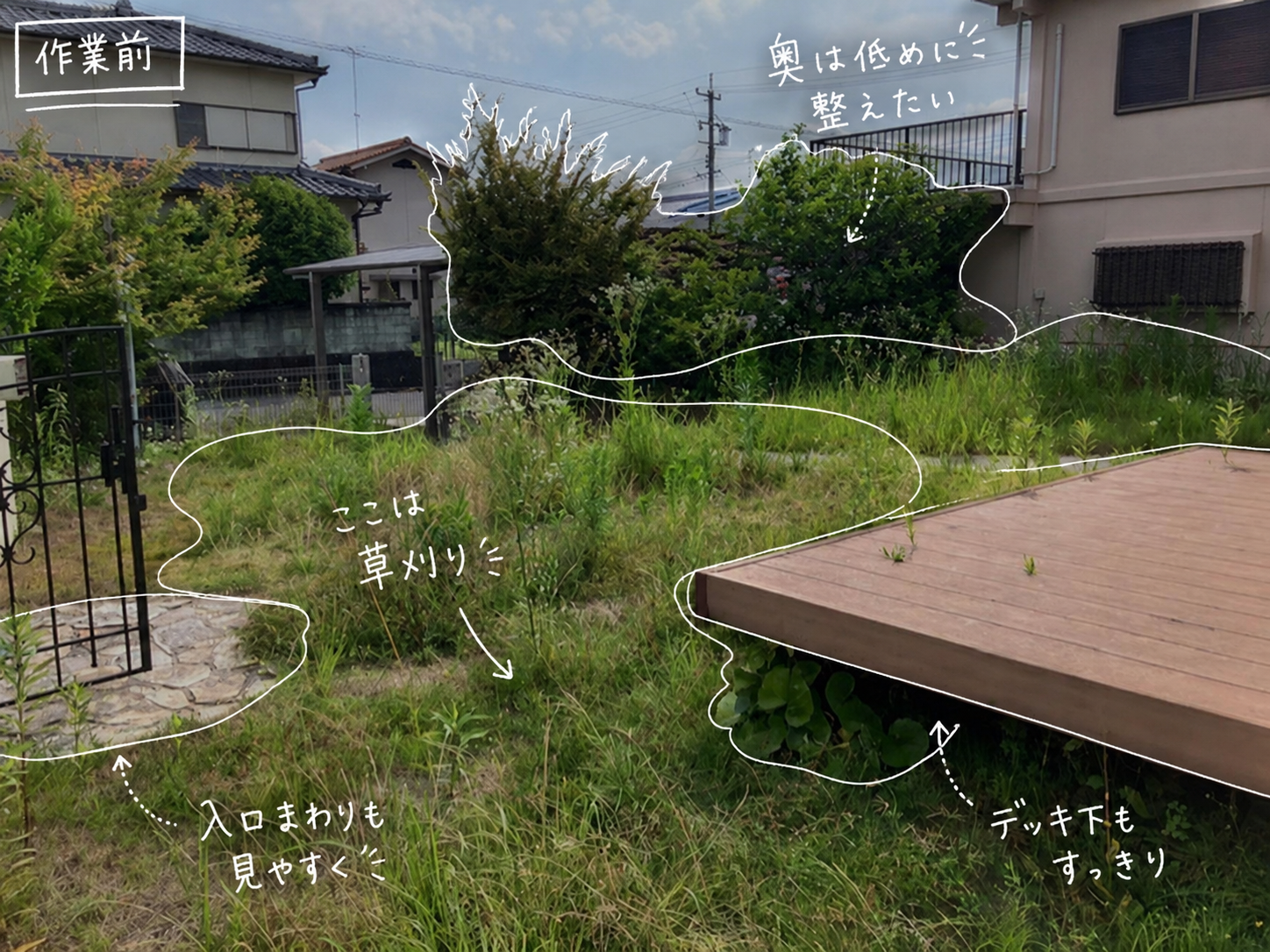奈良県での草刈り作業前の庭